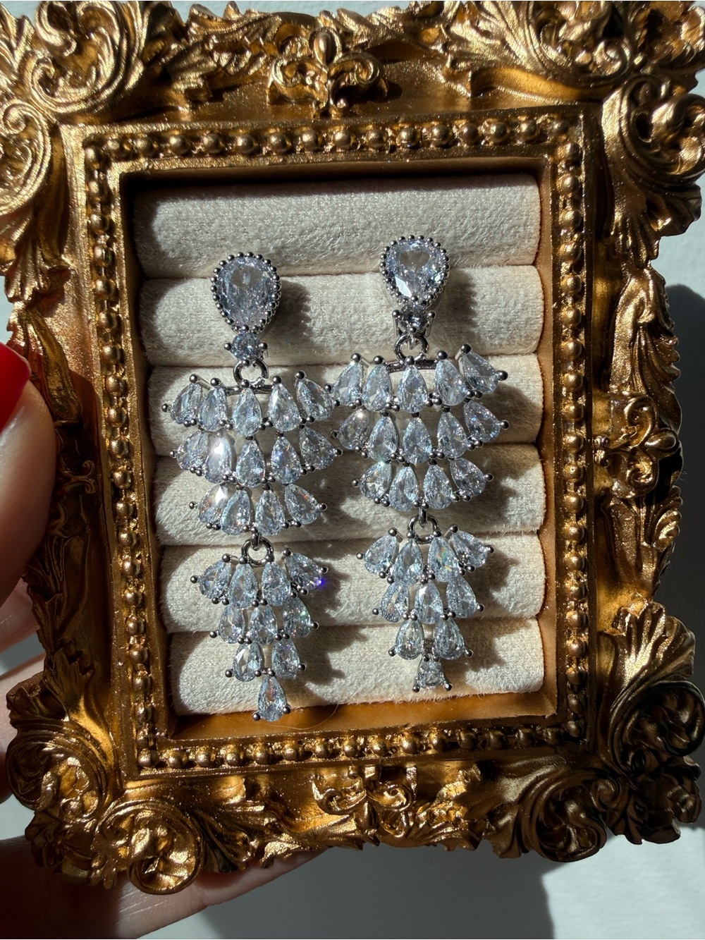Elegant Silver Crystal Cascade Drop Earrings - Bridal Women Jewelry